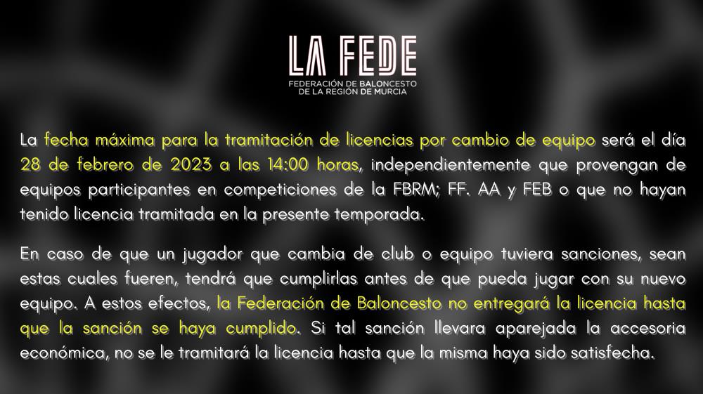 Fecha tope tramitación de Licencias FBRM